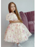 Puff Sleeve Printed Organza Tea Length Flower Girl Dress